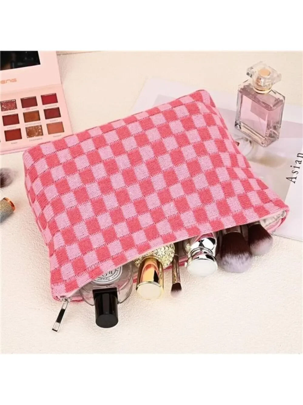 2 Pieces Makeup Bag Large Checkered Cosmetic Bags Travel Toiletry Organizer Set